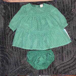NWT Carter’s Green Long Sleeve Baby Dress + Diaper Cover – 3M 💚 Holiday Ready